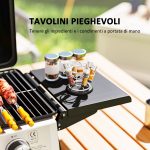Barbecue a Gas Portatile con 2 Bruciatori e Coperchio con Termometro, Nero - immagine 5