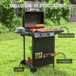Barbecue a Gas con 3 Bruciatori Indipendenti e Coperchio con Termometro, 108x54x97 cm, Nero - immagine 6