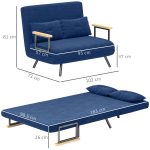 Divano Letto 3 in 1 in Tessuto Effetto Velluto con Schienale Regolabile e 2 Cuscini, 102x73x81 cm, Blu - immagine 3