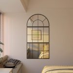 Specchio da Parete ad Arco Stile Finestra per Camera da Letto e Ingresso, 76x43 cm, Nero - immagine 7