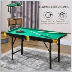 Tavolo da Biliardo ad Altezza Regolabile con Accessori, in MDF e Acciaio, 140x63x55-75 cm, Verde - immagine 5