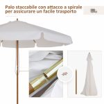 Ombrellone da Giardino con Doppio Tettuccio, in Legno di Bambù e Poliestere, Ø325x250 cm, Crema - immagine 4