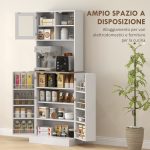 Dispensa da Cucina Porta Microonde con Ripiani Aperti e Armadietto con Portaspezie, 60x35x169 cm, Bianco - immagine 4