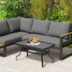 Tavolino da Esterno Rettangolare in Metallo Nero con Piano in Vetro Temperato, 95x55x46 cm - immagine 9