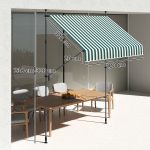 Tenda da Sole 2x1.2 m con Supporti Regolabili e Manovella, in Alluminio, Metallo e Poliestere, Verde e Bianco - immagine 3