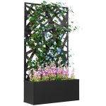 Fioriera Rialzata con Spalliera Decorativa per Rampicanti da Terra e Parete, 61x23x113 cm, Nero