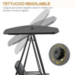 Dondolo 2 Posti con Tettuccio Regolabile e Cuscini, in Acciaio e Poliestere, 144x117x173 cm, Grigio - immagine 4