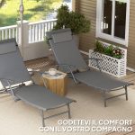 Set 2 Sdraio da Giardino Pieghevoli con Schienale Regolabile su 4 Livelli e Cuscino, Grigio - immagine 6