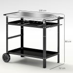 Carrello per Barbecue con Piano in Acciaio e Ripiano Regolabile, Ruote e Ganci, 100x52x80 cm, Nero - immagine 3