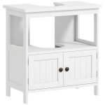 Mobile Sottolavabo con Ripiano e Armadietto, Intaglio e U e 2 Ante, 60x30x60 cm, Bianco