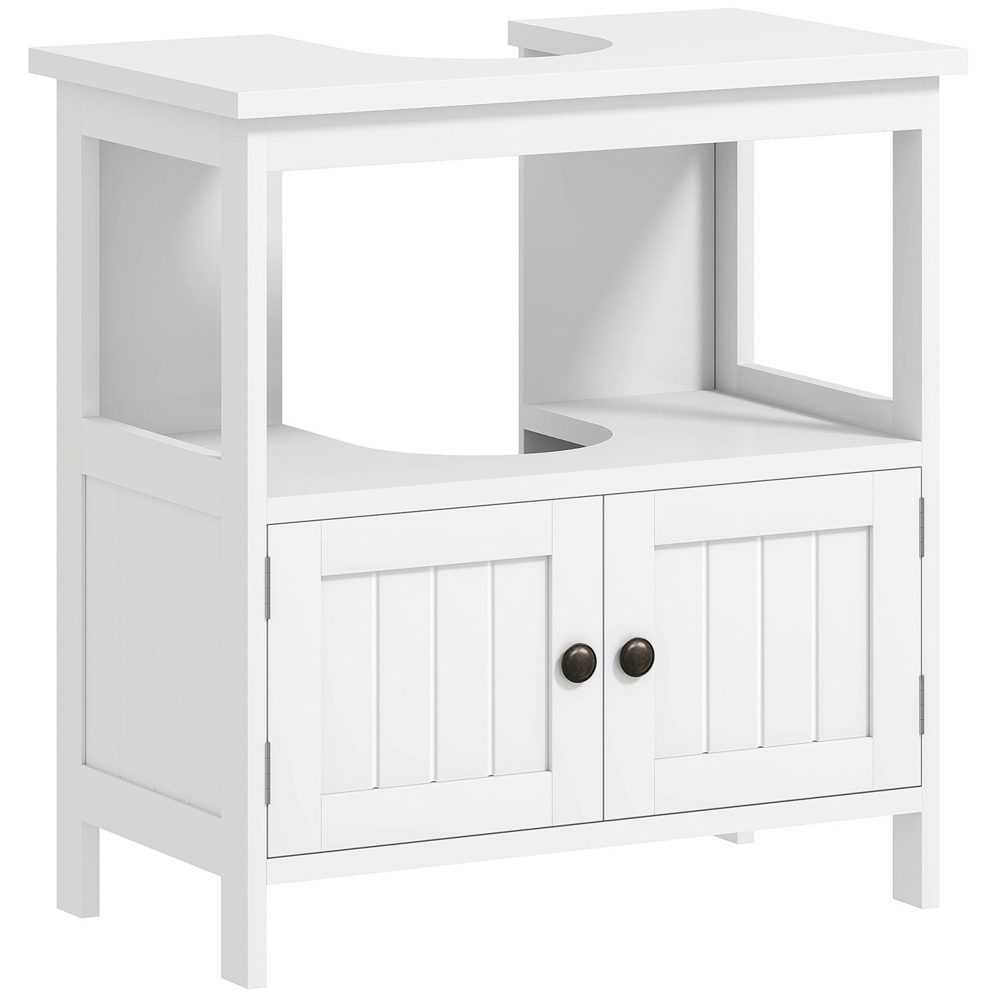 KjYc12199bcb9dfc2.jpg Mobile Sottolavabo con Ripiano e Armadietto, Intaglio e U e 2 Ante, 60x30x60 cm, Bianco - immagine 1