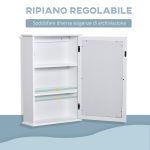 Specchio Bagno Contenitore con Anta Magnetica, Mobile Bagno con Specchio, Ripiano Regolabile, Bianco - immagine 5