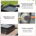 Piastra Barbecue a Gas con 2 Bruciatori, Piano Antiaderente e Potenza 4.8kw, Argento - immagine 7