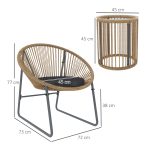 Set da Giardino 3 Pezzi in Rattan e Acciaio con 2 Sedie con Cuscini e Tavolino da Caffè a Cilindro, Multicolore - immagine 3