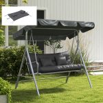 Set 4 Cuscini da Giardino per Schienale e Seduta con Imbottitura, in Poliestere, Grigio Carbone - immagine 7
