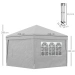 Gazebo 3x3 m Pieghevole ad Altezza Regolabile con Finestrelle, in Acciaio e Tessuto Oxford Grigio Chiaro - immagine 3
