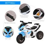 Moto Giocattolo Cavalcabile a 3 Ruote per Bambini 18-36 Mesi Stile Polizia con Musica e Fari, Azzurro - immagine 4