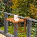 Tavolino da Ringhiera per Balcone Pieghevole e Regolabile in Legno, Colore Teak - immagine 2