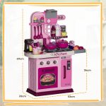 Cucina Giocattolo per Bambini da 33 Pezzi con Luci, Suoni e Rubinetto, in PP e ABS, 53x22x69 cm, Rosa - immagine 3