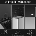 Cestino Spazzatura 20L con Chiusura Ammortizzata e Secchio Rimovibile, in Acciaio e PP, 21.5x37.2x57 cm, Argento - immagine 6