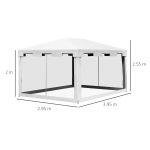 Gazebo da Giardino 4x3 m con Zanzariera e 2 Ingressi, in Metallo e PE, Bianco e Nero - immagine 3