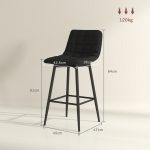 Set 2 Sgabelli da Cucina Stile Nordico in Tessuto Effetto Velluto e Metallo, 45x47x84 cm, Nero - immagine 3