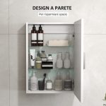 Armadietto Bagno da Parete in Legno con 3 Ripiani Regolabili in Vetro su 3 Livelli, 40x15x55 cm, Bianco - immagine 4