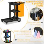 Carrello Pulizie a 3 Ripiani con Ganci e Sacco da 100L, 121x50.5x96.5 cm, Nero Giallo e Grigio - immagine 4