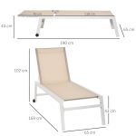 Lettino Prendisole con Schienale Reclinabile, in Alluminio e Textilene, 169x65x102 cm, Beige e Bianco - immagine 3