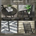 Set da Giardino 3 Pezzi con 2 Sedie 53.5x64x93 cm e Tavolino da Caffè Ø45x50 cm, in Metallo, Nero - immagine 7