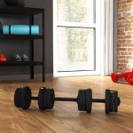 Set 2 in 1 con 2 Manubri Convertibili in Bilanciere, Peso Totale 20 kg e Dischi Pesi Regolabili, Nero - immagine 2