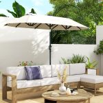 Ombrellone Doppio con Luci LED e Manovella, in Poliestere e Acciaio, 2.92x1.5x2.2 m, Beige - immagine 9