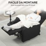 Poltrona Reclinabile Manualmente a 60° Extra Imbottita in Tessuto con Poggiapiedi, Nero - immagine 7