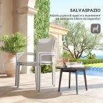 Set 2 Sedie da Giardino Impilabili con Seduta Traspirante, in Acciaio e Textilene, 56x58x89 cm, Grigio Chiaro - immagine 7