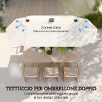 Ombrellone Doppio con Luci LED e Manovella, in Poliestere e Acciaio, 2.92x1.5x2.2 m, Beige - immagine 6