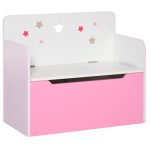 Panca Contenitore con Schienale in Legno per Bambini da 3-6 Anni, 60x30x50 cm, Rosa