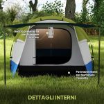 Tenda da Campeggio Impermeabile con 2 Aree e 3 Ingressi, in Poliestere e Fibra di Vetro, 420x200x150 cm, Verde - immagine 6