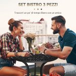 Set da Giardino 3pz con 2 Sedie da Esterno e Tavolino in Vetro con Foro per Ombrellone, in Alluminio, Nero - immagine 4