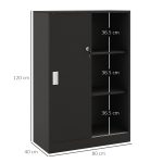 Armadietto da Ufficio a 3 Ripiani con 2 Chiavi di Sicurezza e Ante Scorrevoli, 80x40x120 cm, Nero - immagine 3
