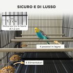 Gabbia per Uccelli con Divisorio e Ripiano Inferiore Portaoggetti, in Acciaio e PP, 94x57x57 cm, Nero - immagine 5