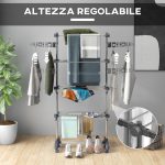 Stendino Verticale con 4 Ripiani Regolabili, in Acciaio e Plastica, 142x55x172 cm, Grigio e Argento - immagine 4