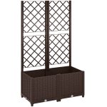 Fioriera Rialzata con Traliccio per Rampicanti e 8 Fori di Drenaggio in PP, 80x40x135 cm, Marrone