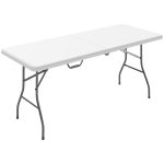 Tavolo da Giardino Pieghevole con Maniglia, Acciaio e Plastica, 180x74x74 cm, Bianco