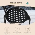 Set da Giardino 3pz con 2 Sedie da Esterno e Tavolino in Vetro con Foro per Ombrellone, in Alluminio, Nero - immagine 6