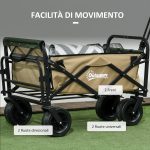 Carrello da Giardino 110L con Maniglia Telescopica e Fondo Apribile in Acciaio e Tessuto Oxford, Cachi - immagine 7