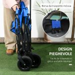 Carrello da Giardino 110L con Maniglia Telescopica e Borsa Termica da 15L in Acciaio e Tessuto, Blu - immagine 4