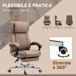 Poltrona da Ufficio Massaggiante con Poggiapiedi e Telecomando, Sedia in Tessuto Effetto Lino, 65x61x105-113 cm, Marrone - immagine 8