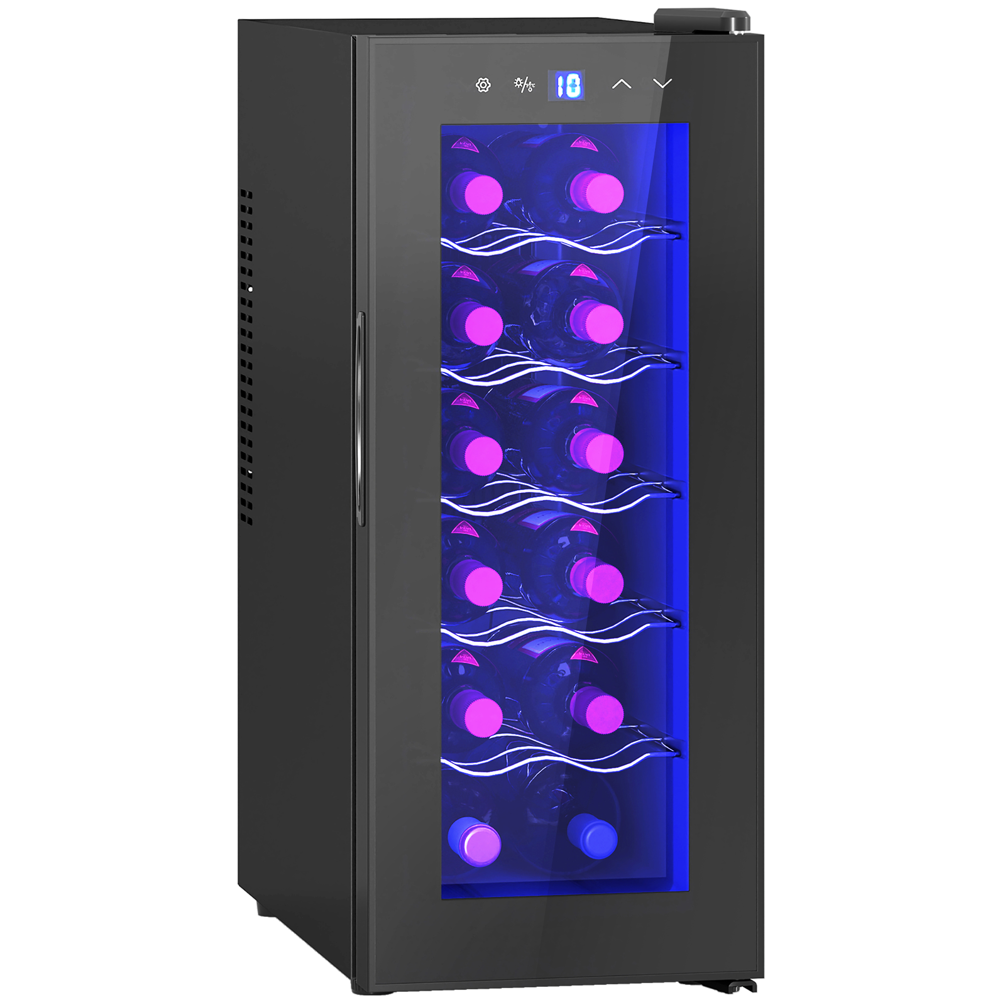 O8Da4d19493535e93.jpg Cantinetta Frigorifero per 12 Bottiglie con Doppio Controllo Temperatura, Ripiani Regolabili e Luci, Nero - immagine 1