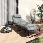 Lettino da Giardino Pieghevole e Reclinabile con Tasca Laterale, 68x189x30 cm, Nero e Grigio - immagine 8