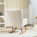 Sedia a Dondolo in Velluto Teddy, Metallo e Legno per Camera da Letto e Soggiorno, 70x94x100 cm, Bianco Crema - immagine 6